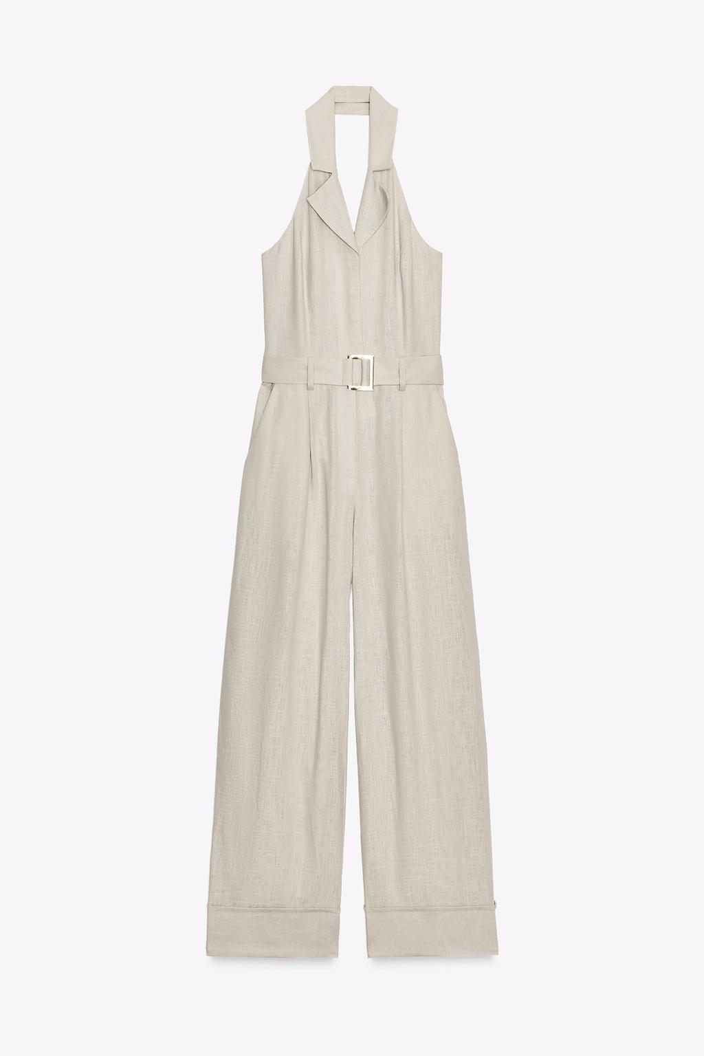 Linen Halter Neck Long Jumpsuit