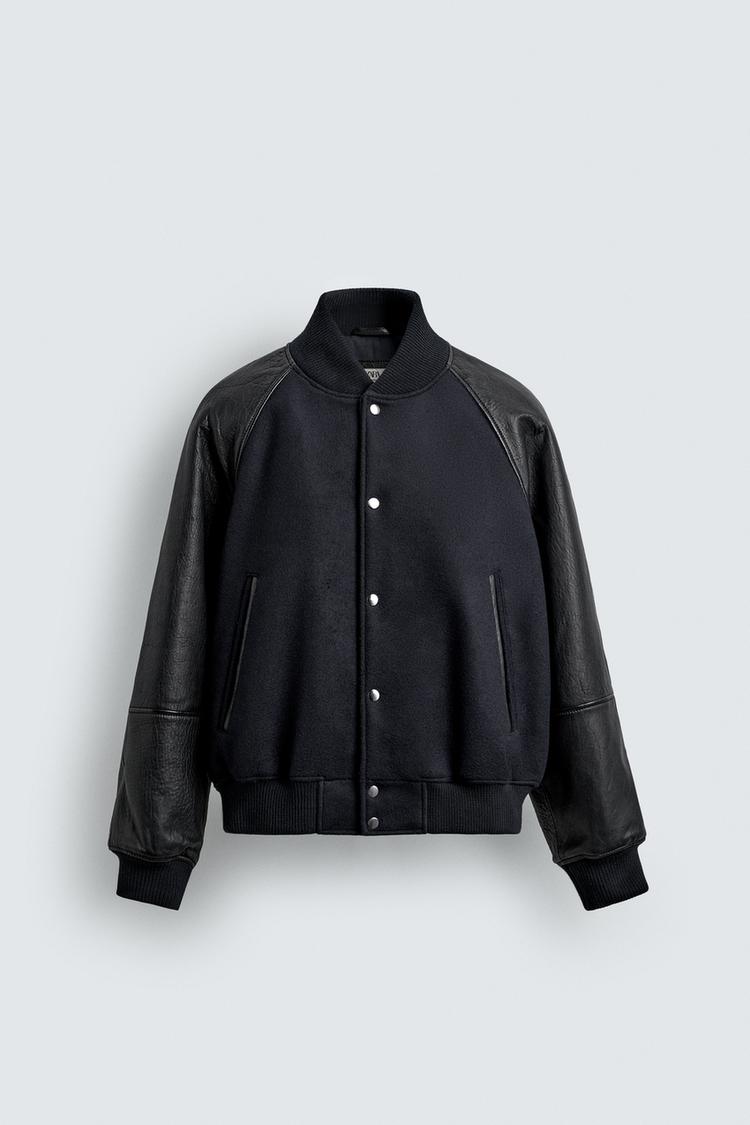 Leather Paneled Bomber Jacket
