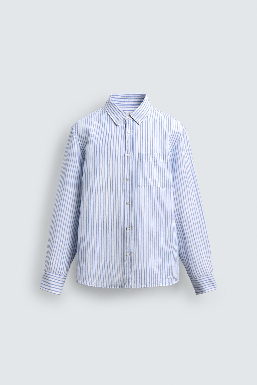 Cotton And Linen Blend Slim-Fit Straight-Cut Shirt