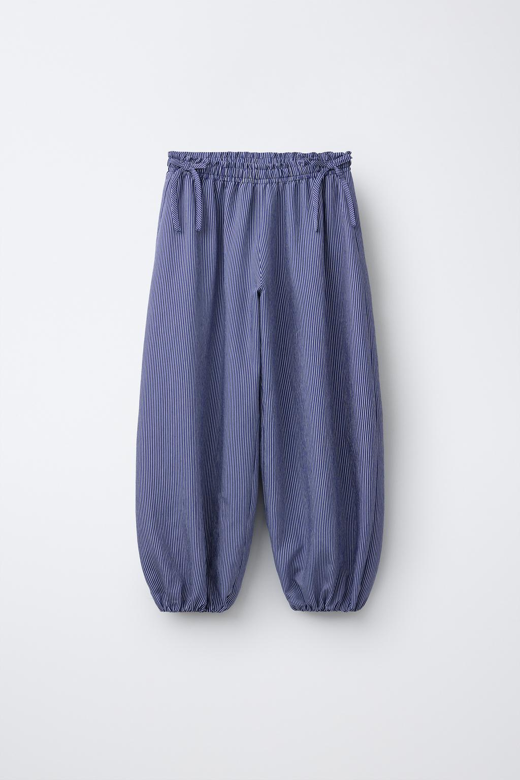 Striped Bow-Embellished Lantern Pants