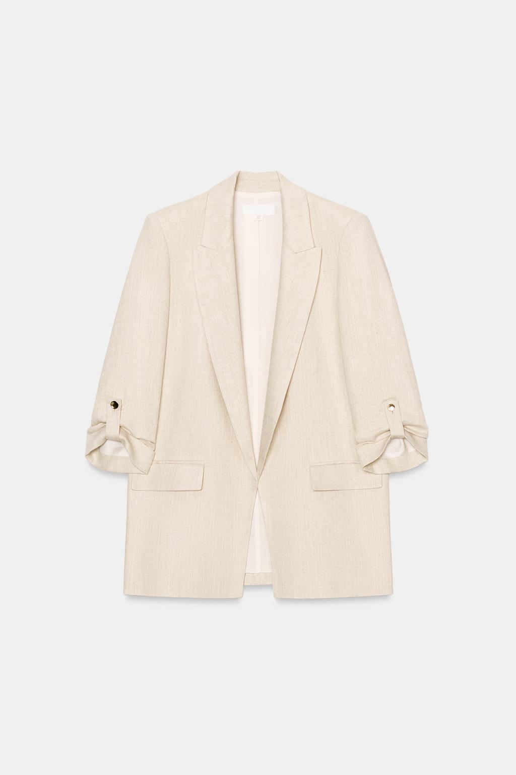 Turn-Up Sleeve Open-Front Suit Jacket