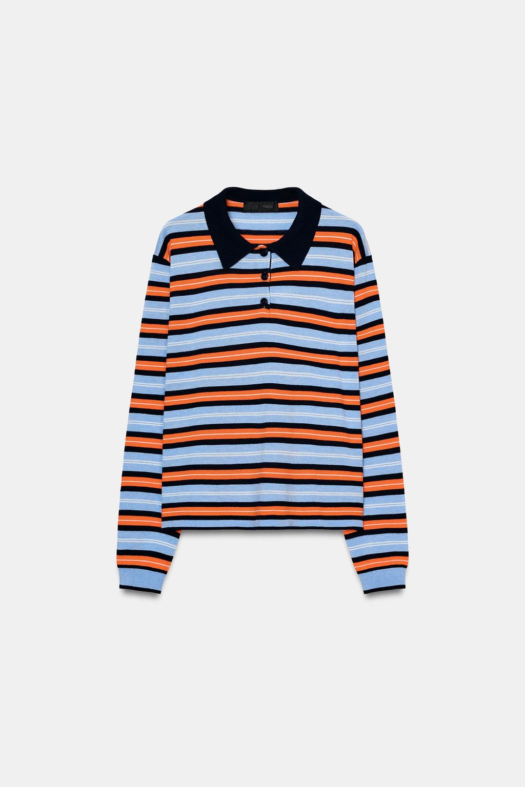 Striped Knit Polo Shirt