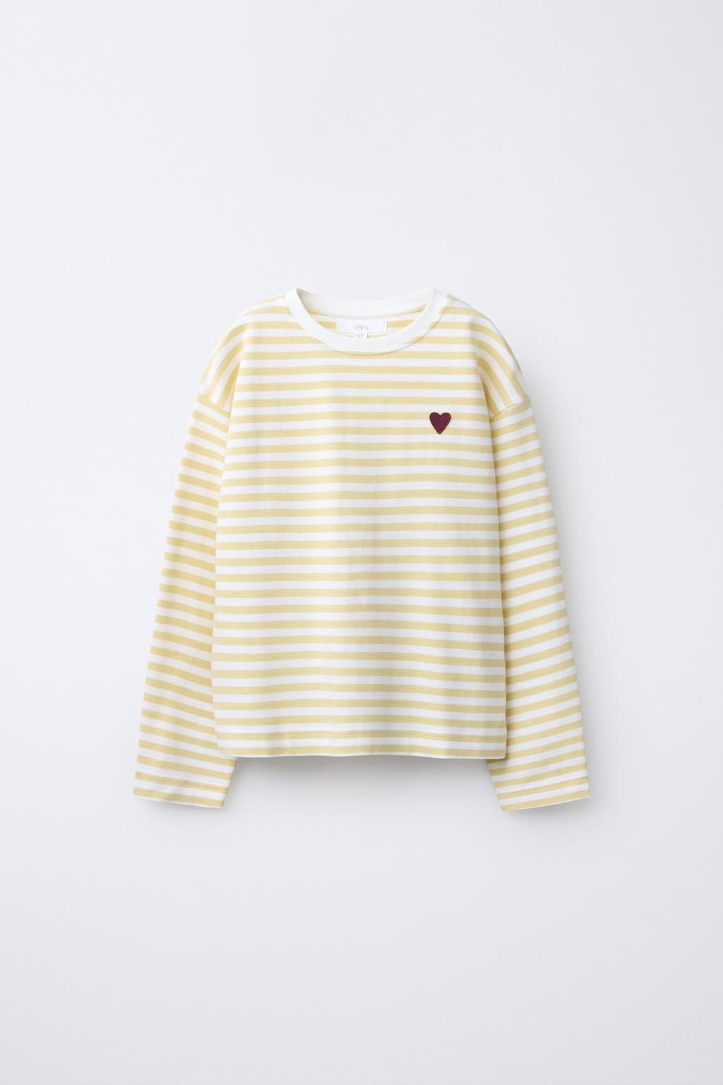 Heart-Shaped Embroidered Striped T-shirt